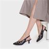 Wonders Round Stud Slingback Heel - Black Leather